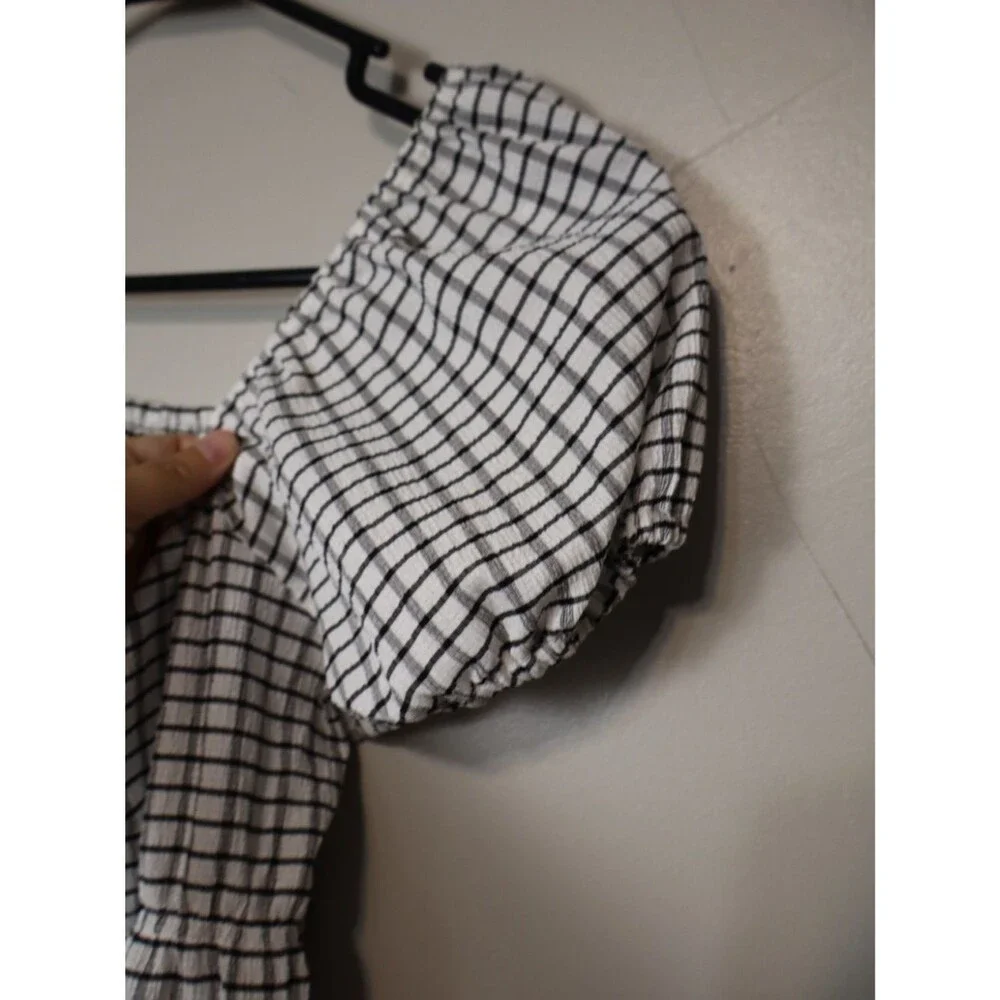 Madewell #NJ808 Omaha Black & White Gingham Puff Sleeve Bouse Medium